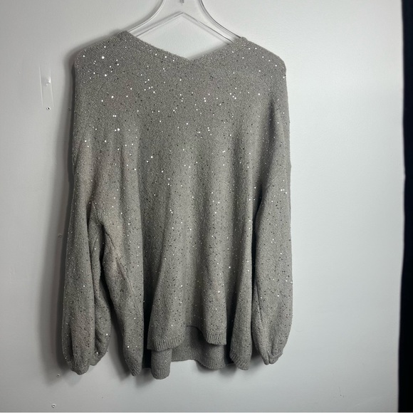 LOFT Gray V-Neck Sweater with Sequins - Picture 3 of 3